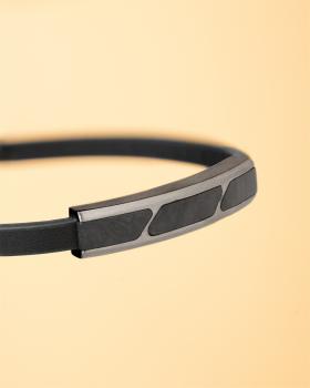 Preview: Armband aus Leder mit geschmiedetem Karbonelement - Stella Black